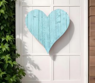 24" Turquoise Reclaimed Wood Heart Wall Decor