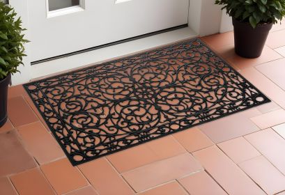 24" X 36" Black Rubber Scrollwork Outdoor Door Mat