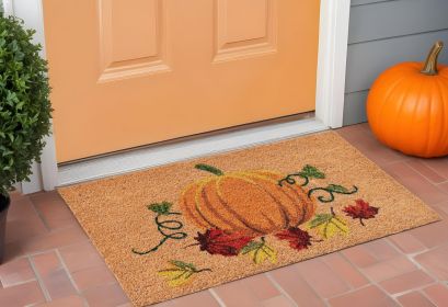 17" X 29" Natural and Orange Coir Pumpkin Outdoor Fall Door Mat