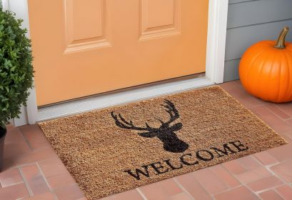 24" X 36" Natural and Black Coir Stag Welcome Outdoor Door Mat