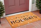 17" X 29" Natural Black and White Coir Happy Holidays Outdoor Christmas Door Mat