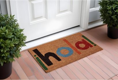 17" X 29" Natural Blue and Black Coir Hola Outdoor Door Mat