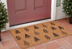 17" X 29" Natural and Black Coir Floral Welcome Outdoor Door Mat