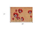 17" X 29" Natural Red and Black Coir Floral Outdoor Door Mat