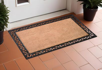 22" X 36" Natural and Black Coir Scrollwork Outdoor Door Mat