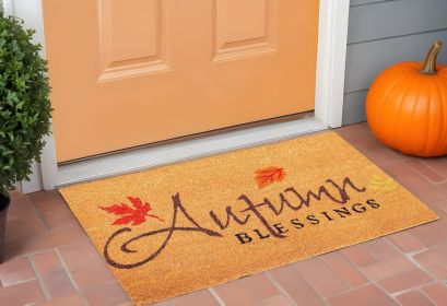 17" X 29" Natural Black and Orange Coir Autumn Blessings Outdoor Fall Door Mat