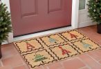 17" X 29" Natural Red and Black Coir Christmas Trees Outdoor Christmas Door Mat