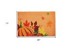 17" X 29" Natural Orange and Green Coir Pumpkins and Leaves Outdoor Fall Door Mat