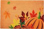 17" X 29" Natural Orange and Green Coir Pumpkins and Leaves Outdoor Fall Door Mat