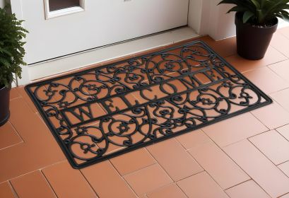 18" X 30" Black Rubber Scrollwork Welcome Outdoor Door Mat