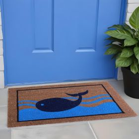 18" X 30" Brown Blue And Red Coir Whale Outdoor Door Mat