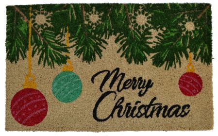 18" X 30" Beige and Red Coir Christmas Merry Christmas Outdoor Christmas Door Mat