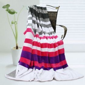 Onitiva - [Stripes - Chic Style] Soft Coral Fleece Patchwork Throw Blanket (59 by 78.7 inches)