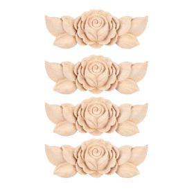 4Pcs Flower Carved Corner Onlay Applique Door Cabinet Vintage Style Furniture Decor(D)