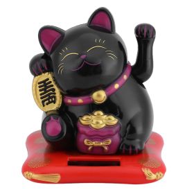 Solar Powered Cute Waving Cat Good Luck Wealth Welcoming Cats Home Display Car Decor(Yellow) (Color: Black)