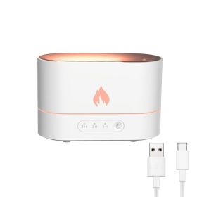 USB Simulation Flame Night Light with 250ML Water Tank Humidifier Aroma Diffuser Home Office Bedroom Car Atmosphere Desk Lamp (Color: White, Ships From: China)