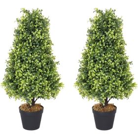 2.5ft Topiary Trees Artificial Outdoor 30 inch, Artificial Trees Fake Plants Uv Rated Potted Plants for Outdoor, Set of 2 (size: 3ft)