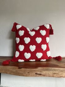 Valentines day throw pillow cover tufted (Color: Red)